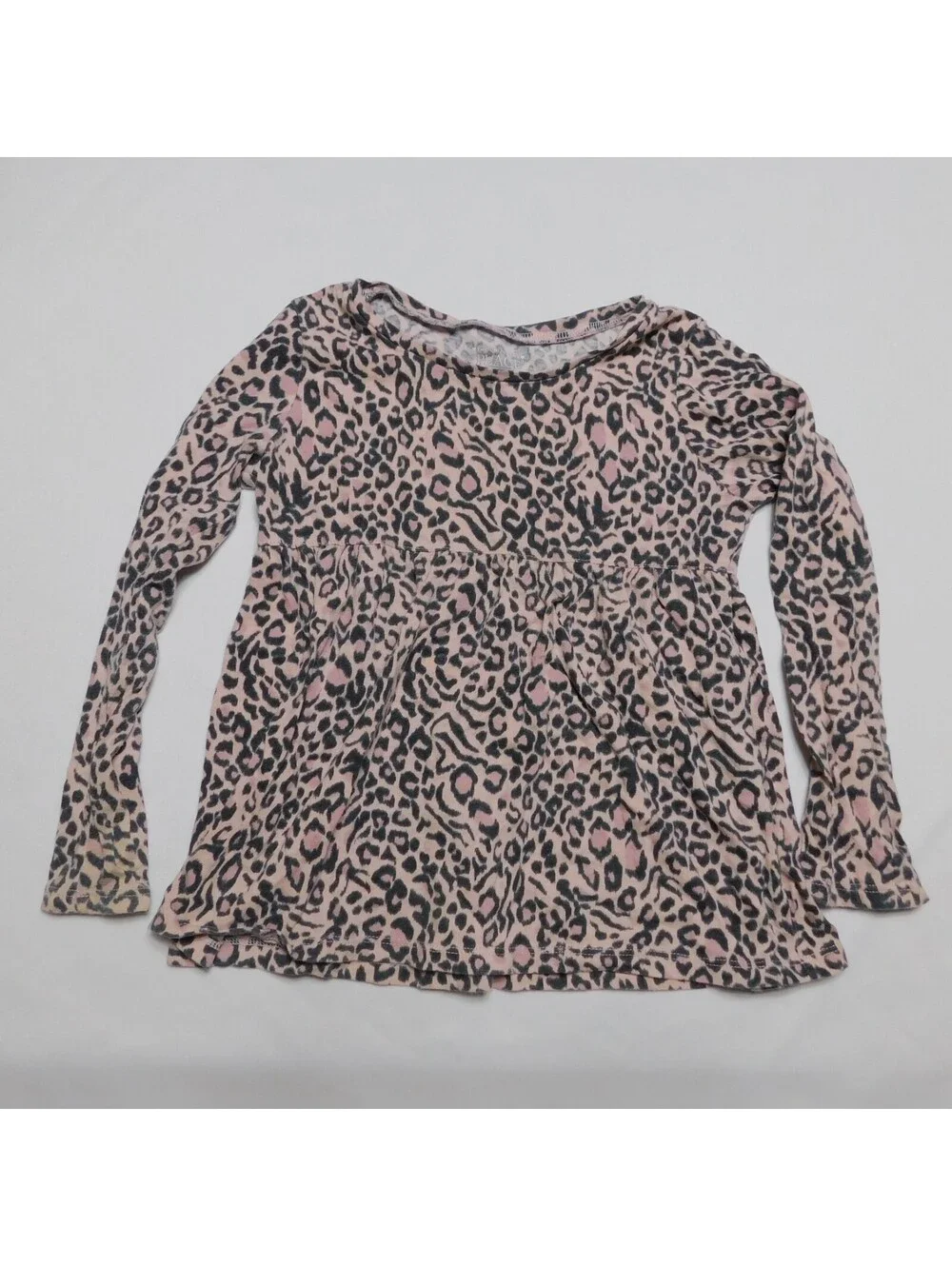 The Children's Place Girls 5T Pink Leopard Print Long Sleeve Peplum Shirt Top